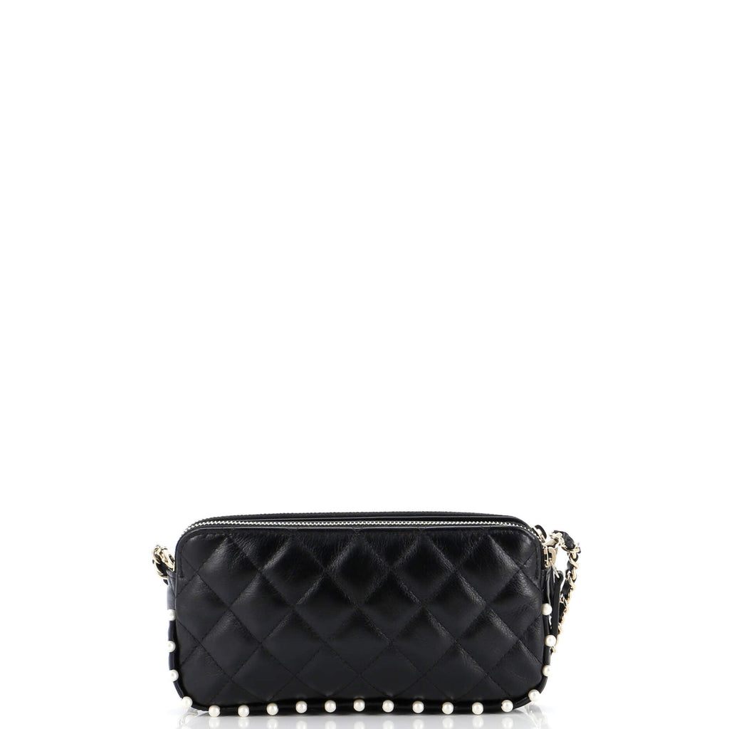 Chanel Double Zip Clutch with Chain Quilted Calfskin with Pearl Detail
