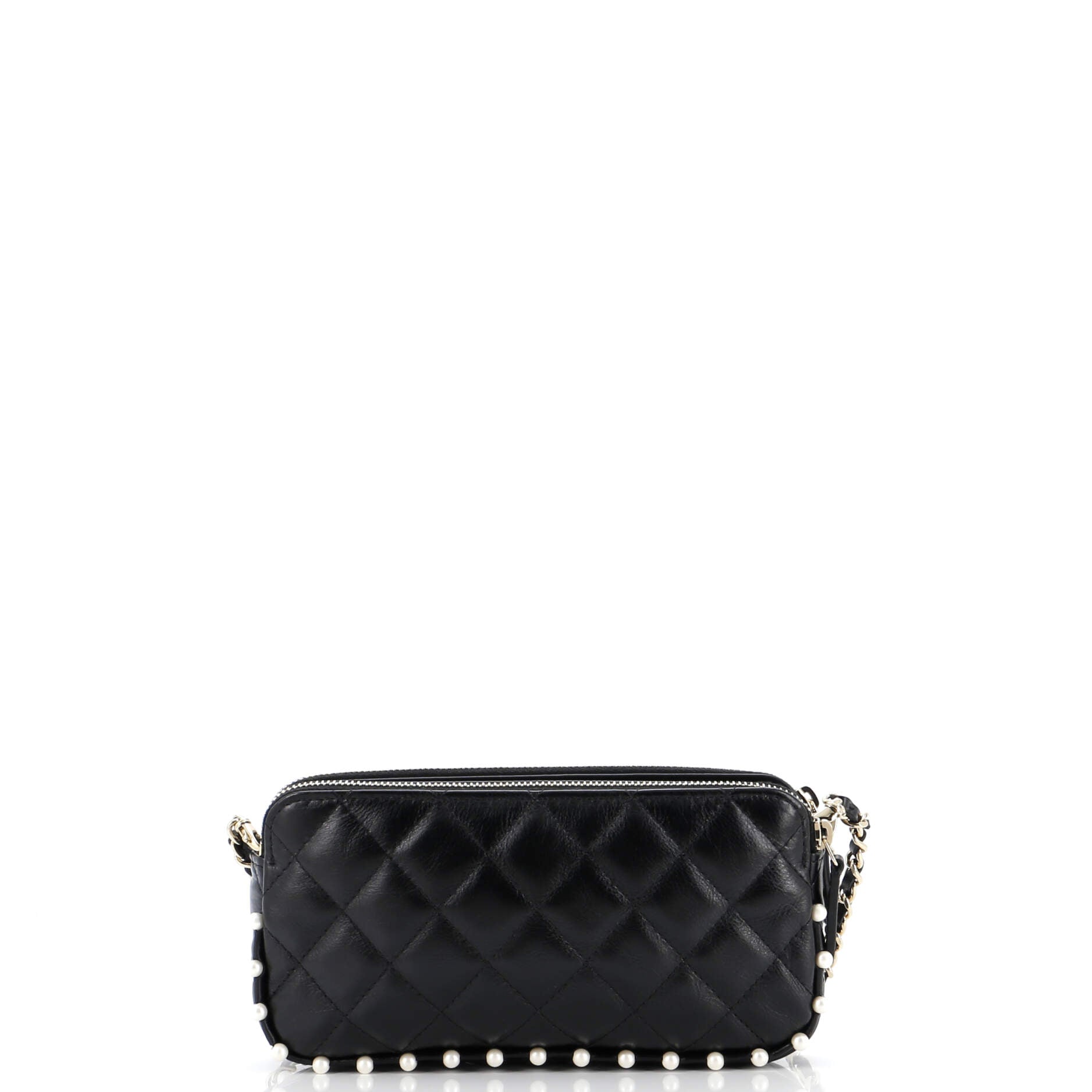 Chanel Double Zip Clutch with Chain Quilted Calfskin with Pearl Detail
