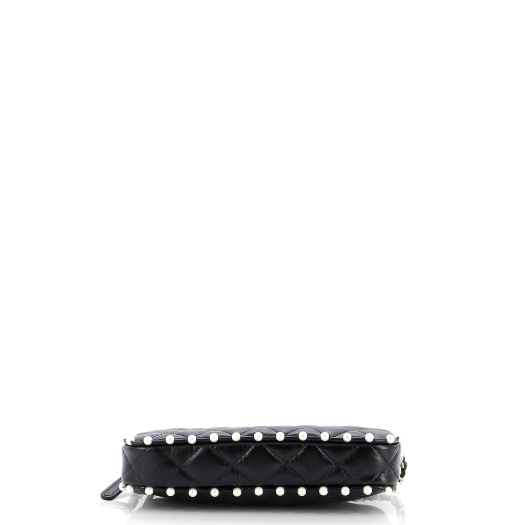 Chanel Double Zip Clutch with Chain Quilted Calfskin with Pearl Detail