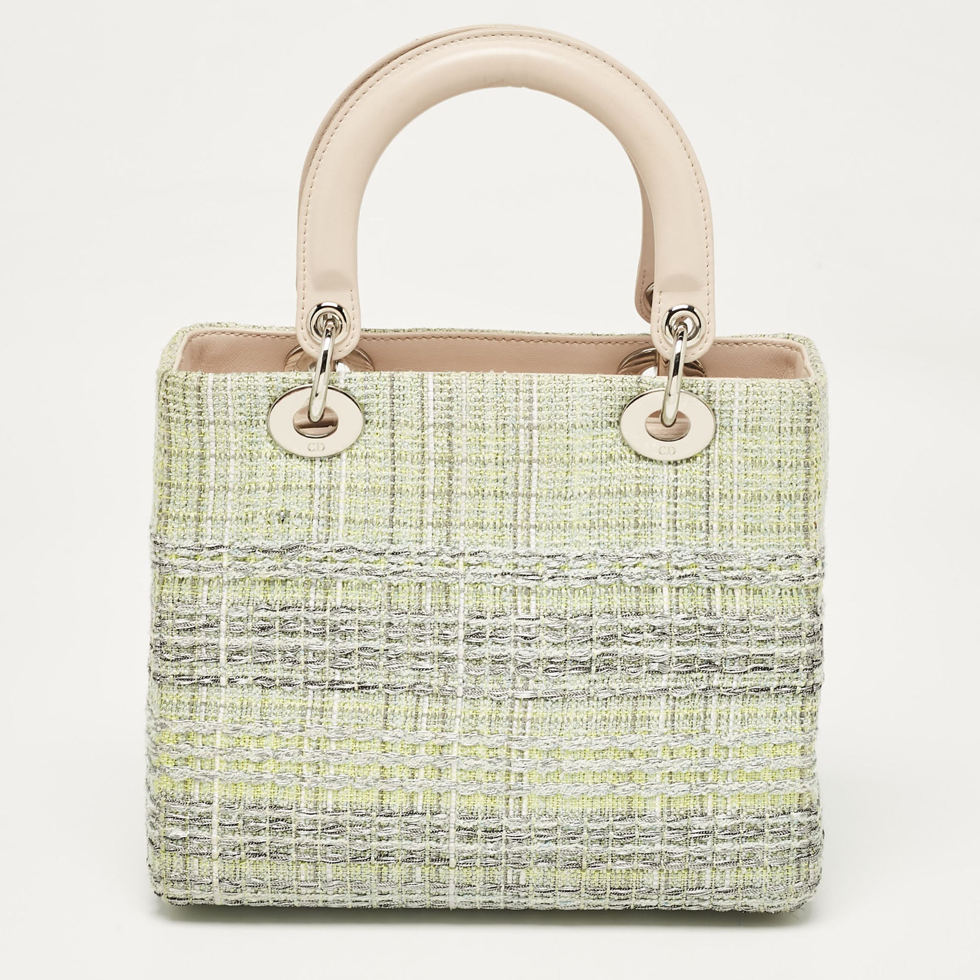 Dior Green/beige Leather And Tweed Medium Lady Dior Tote