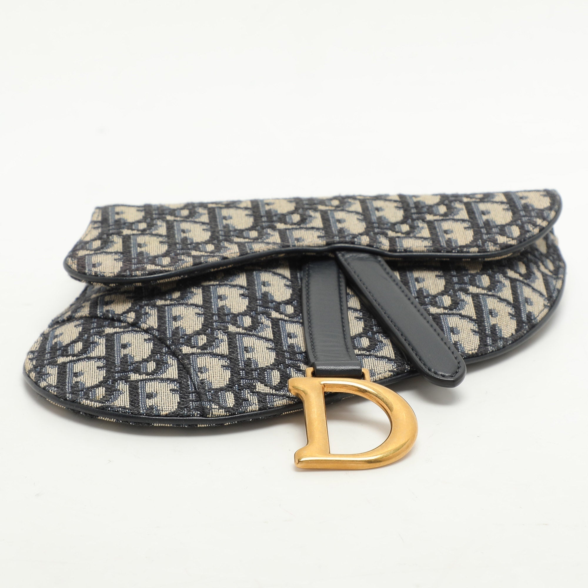 Dior Blue/black Oblique Canvas And Leather Saddle Belt Bag
