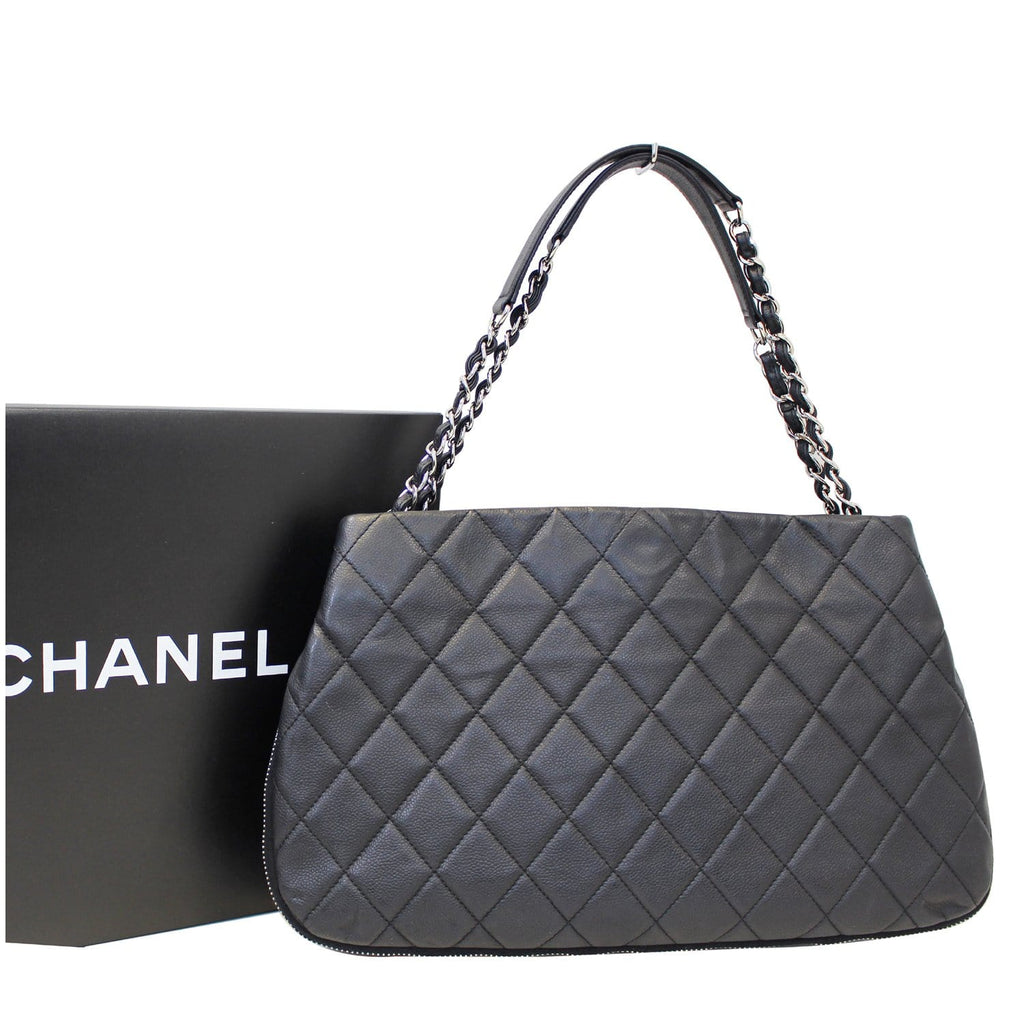 Chanel Black Quilted Caviar Leather Leather Zip Around Tote Bag