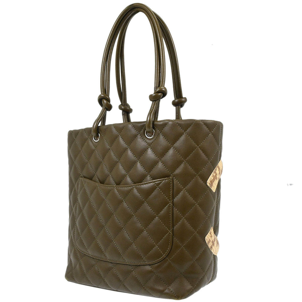 Chanel 2005-2006 Khaki Calfskin Cambon Ligne Tote Handbag