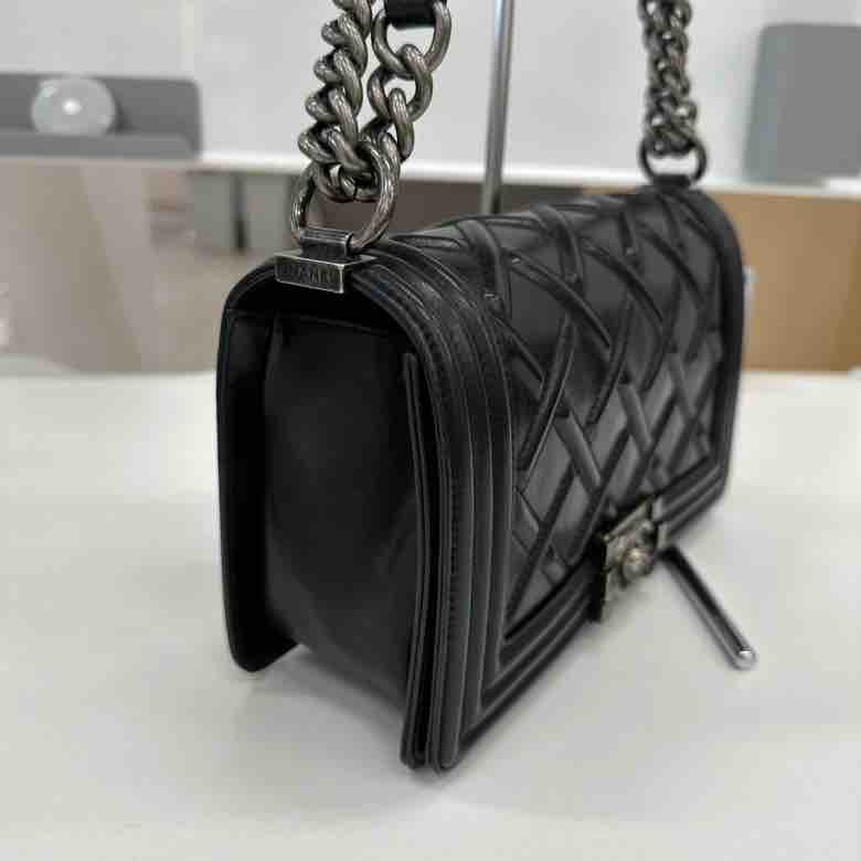 Chanel Quilted Embossed Boy Flap Bag, Black Calfskin, MeDiorum