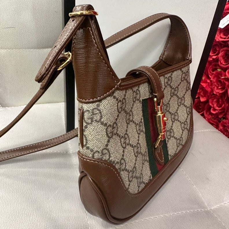 Gucci Beige/Tan Gucci Supreme Canvas and Leather Mini 1961 Jackie Shoulder Bag