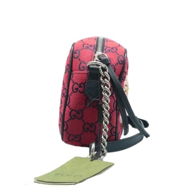 GUCCI Gucci Marmont Small Monogram Embroidered Diagonal Chain Shoulder Bag Red 447632