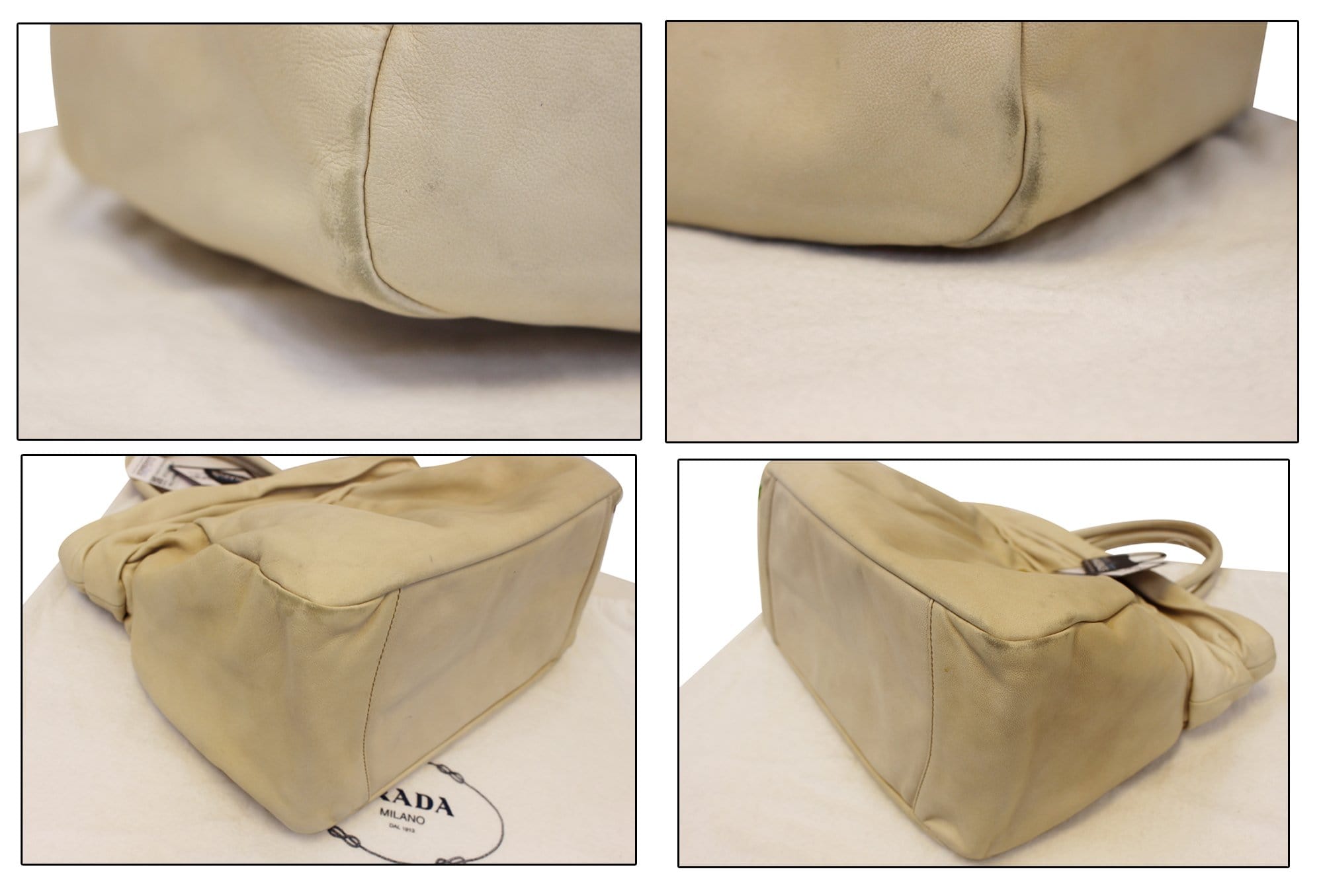 PRADA Nappa Frills Shopping Beige Leather Tote Bag - Last Call