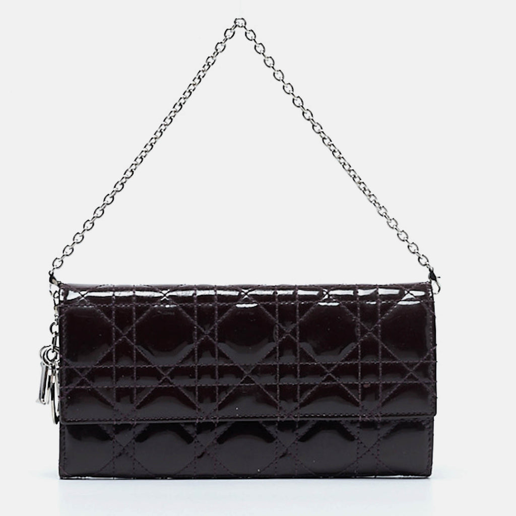 Dior Purple Cannage  Leather Lady Dior Wallet On Chain