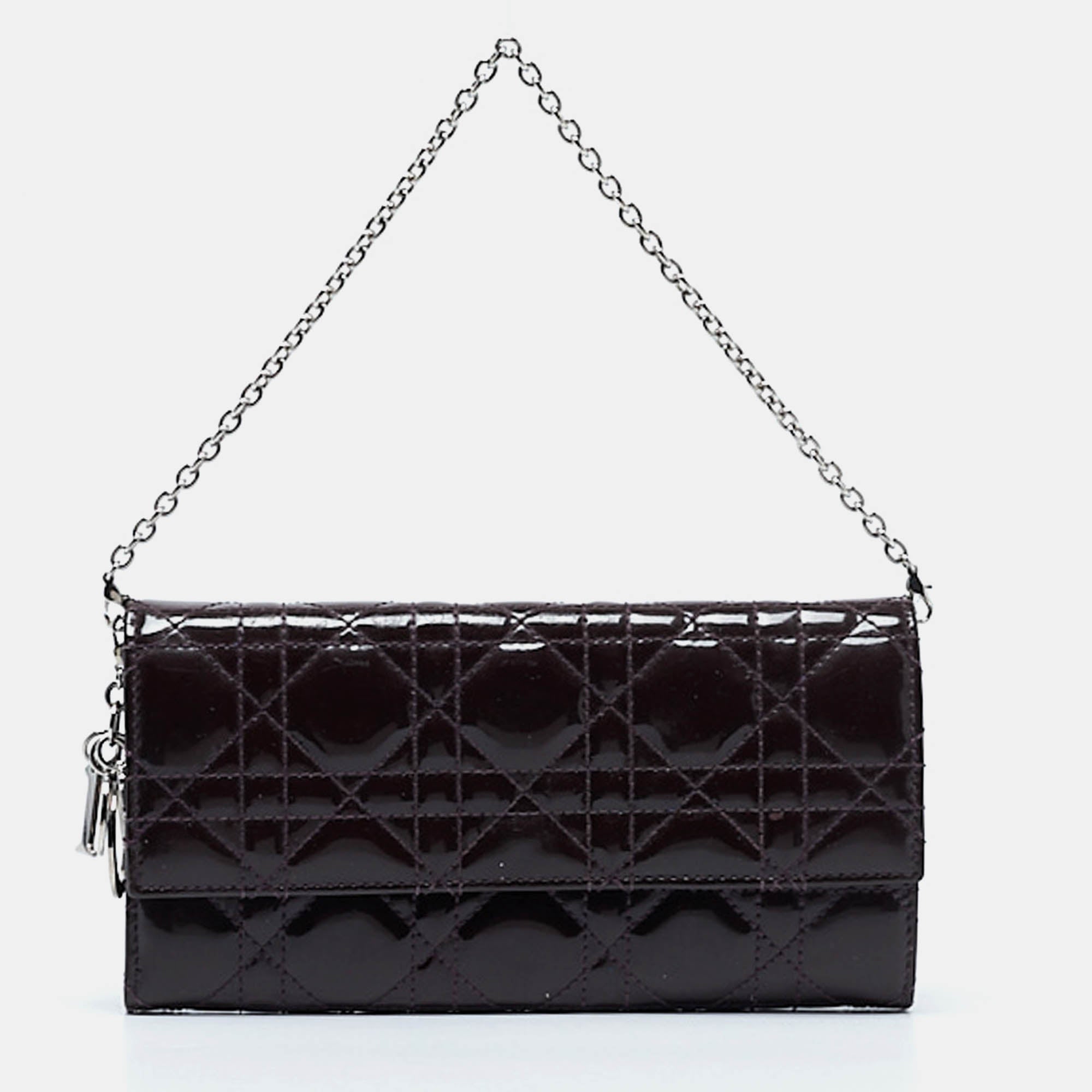 Dior Purple Cannage  Leather Lady Dior Wallet On Chain