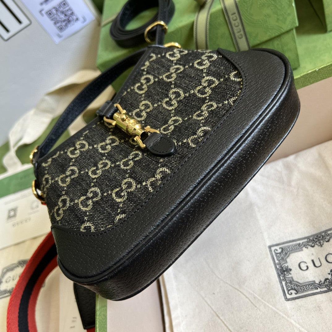 Jackie 1961 Mini Shoulder Bag Black And Ivory Denim Jacquard For Women 7.5in/19cm 685127 UN3AG 1294