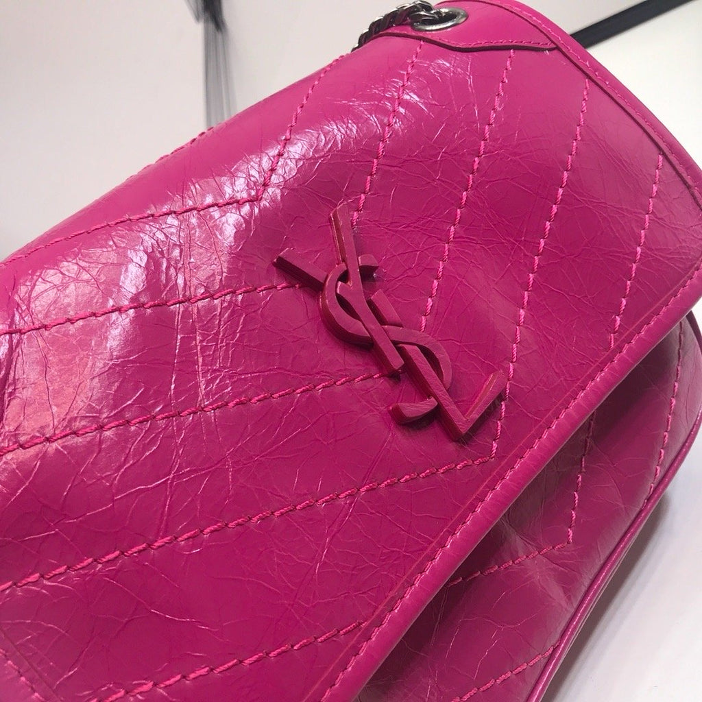 YSSL Niki Baby Chain Bag In Crinkled  Dark Pink For Women 8in/21cm YSL