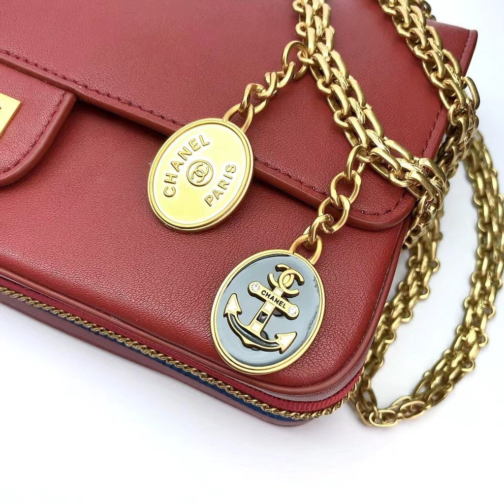 ChanelMaroon Medallion Nude Reissue 2.55 Classic 225 GlamIap Red Bag For Women 24cm/9.4in