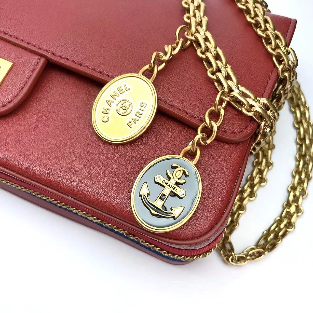 ChanelMaroon Medallion Nude Reissue 2.55 Classic 225 GlamIap Red Bag For Women 24cm/9.4in