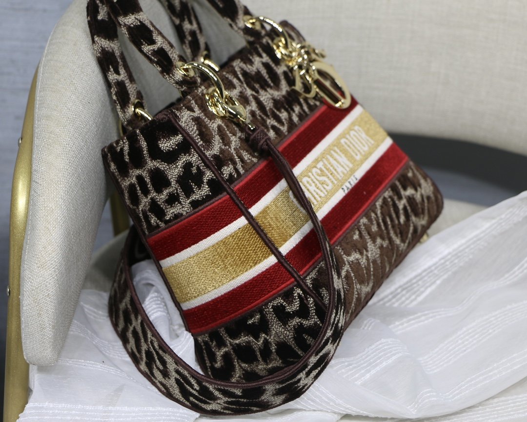 Dior MeDiorum Lady D-Lite Bag, Leopard Brown Handbags, Crossbody Bags, 24cm CD