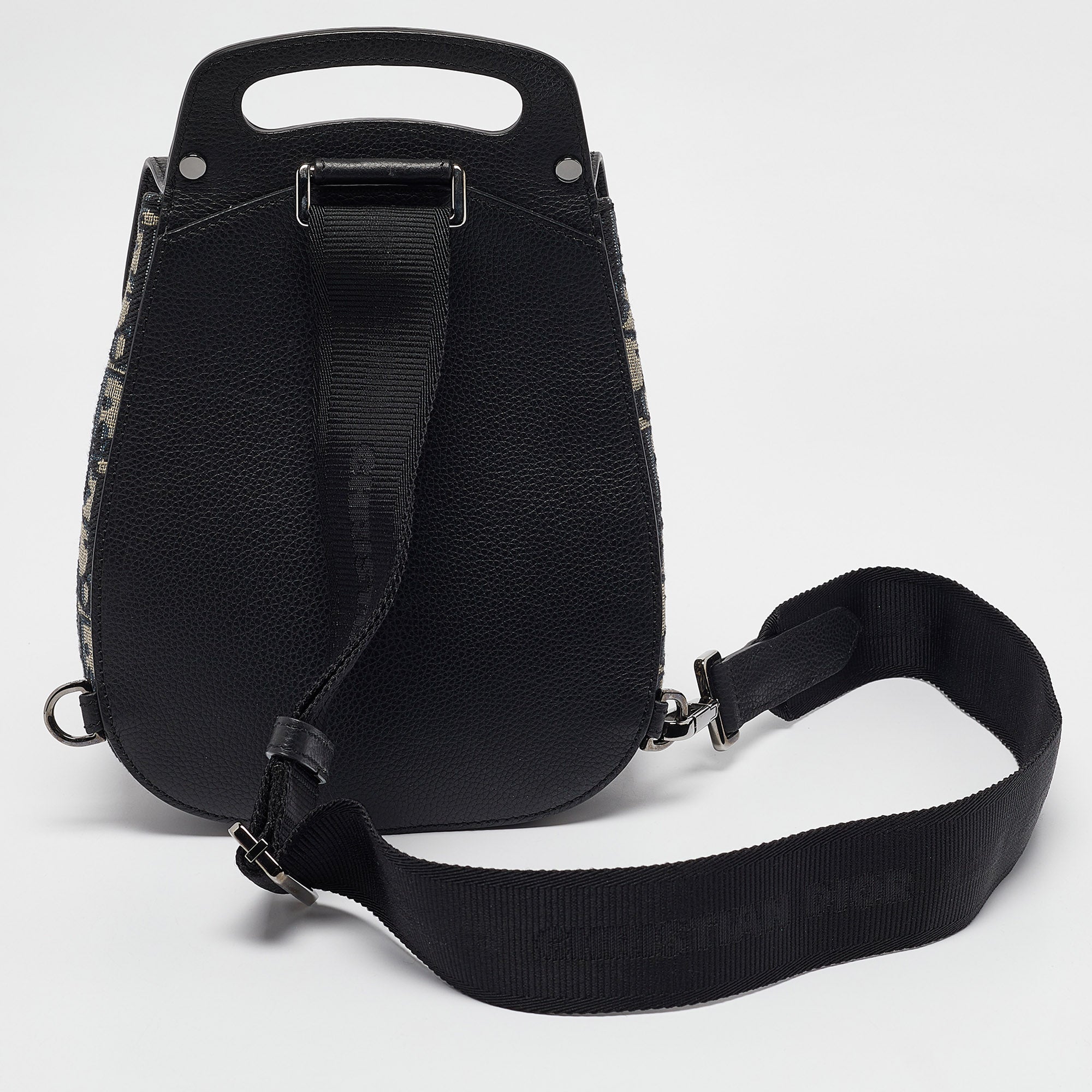 Dior Navy Blue Oblique Canvas And Leather Mini Saddle Backpack