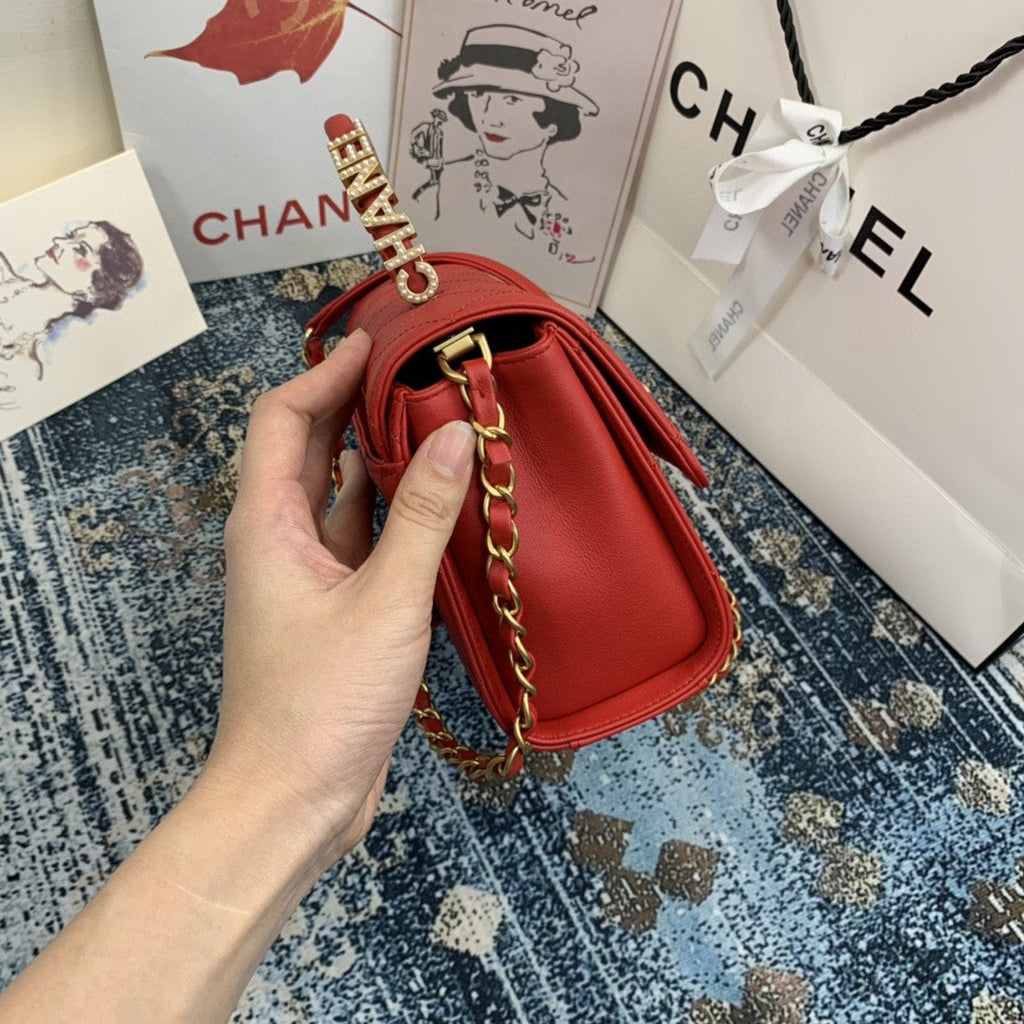 ChanelSmall GlamIap Bag With Top Handle Gold Hardware Red For Women Handbags, Shoulder Bags 7.9in/20cm AS2059