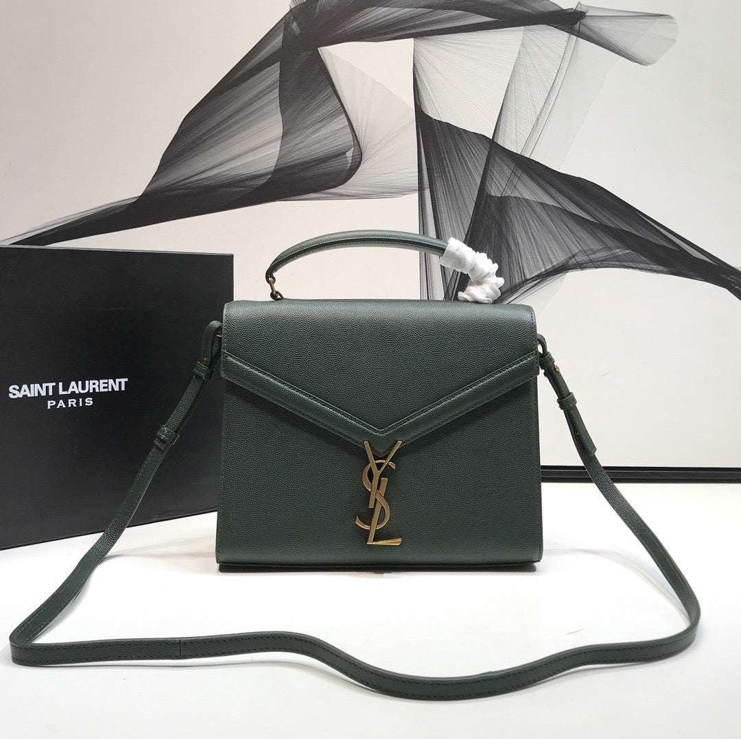 YSSL Cassandra Medium Top Handle Bag In Grain Dark Green For Women 9in/24.5cm YSL