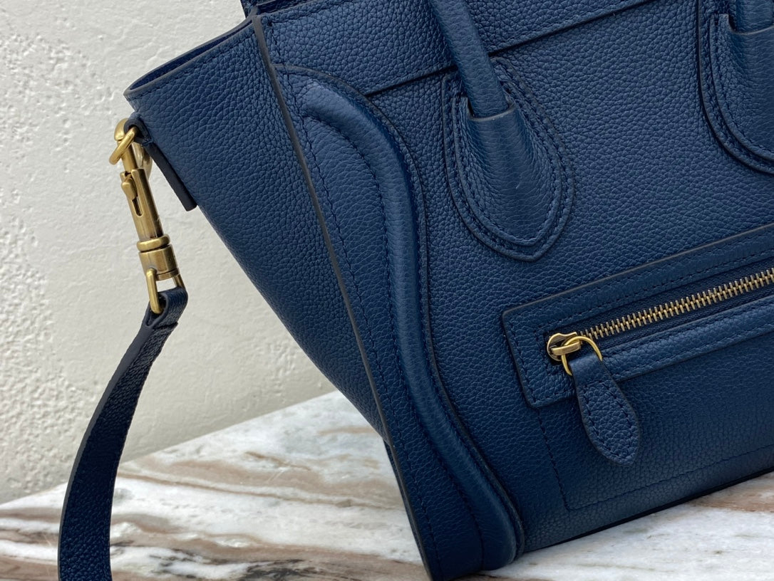 Top Quality Nano LuGucciage Bag In Drummed Dark Blue For WomLB 8in/20cm 