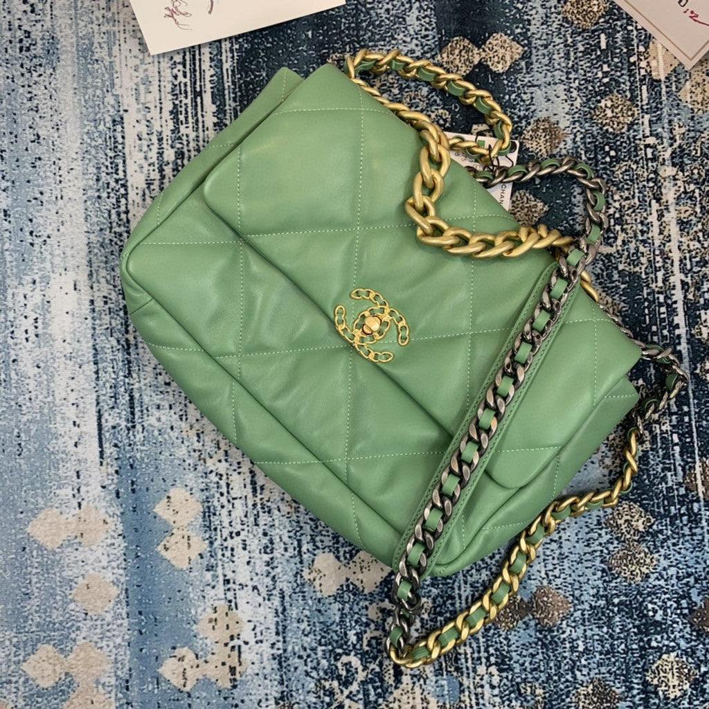 Chanel 19 GlamIap Bag Gold Hardware Green For Women Handbags, Shoulder Bags 10.2in/26cm AS1160