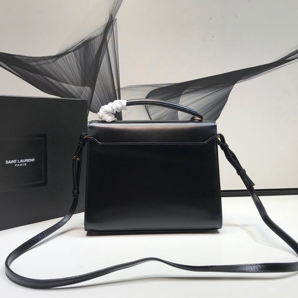 YSSL Cassandra Medium Top Handle Bag In Grain Black For Women 9in/24.5cm YSL 623931BOW0W1000