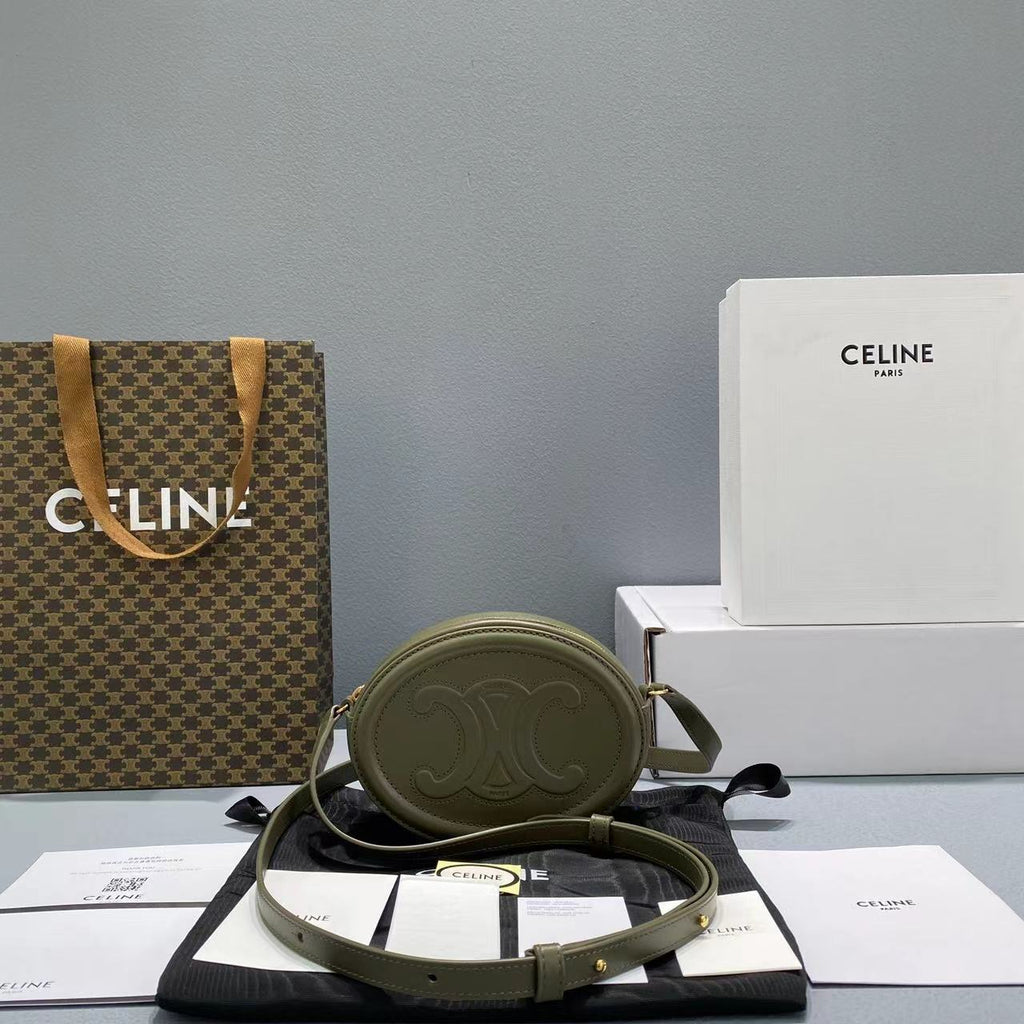 Crossbody Oval Purse Cuir Triomphe Dark Green For Women 6in/16cm