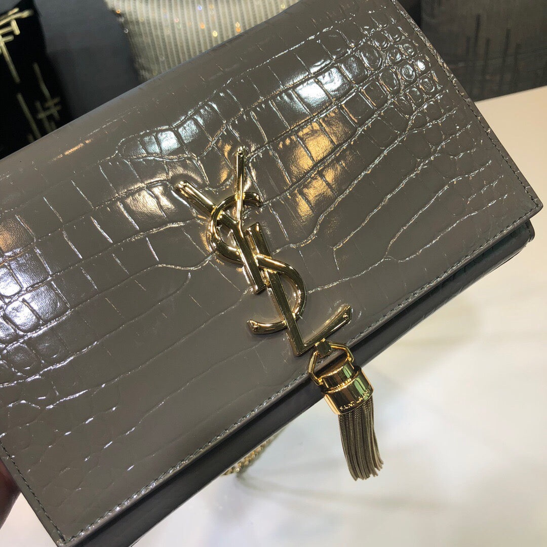 YSSL Kate Small Chain Bag With Tassel In Embossed Green For Women 7.8in/20cm YSLÂ 
