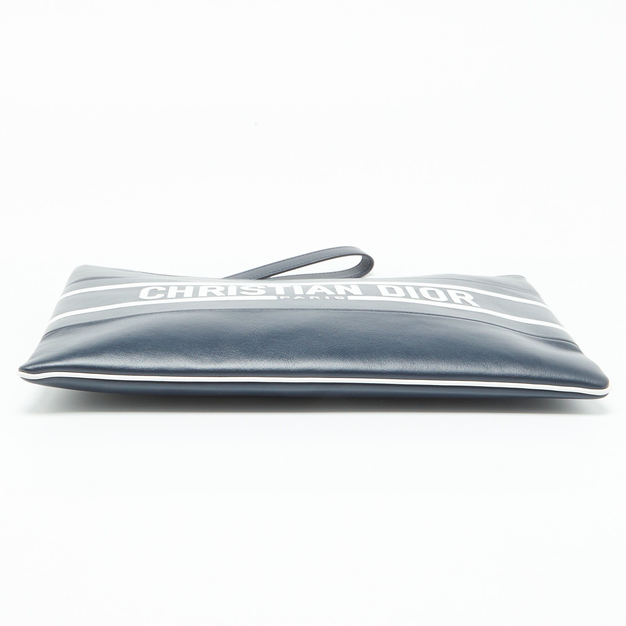 Dior Navy Blue/white Leather Logo Vibe Zip Clutch