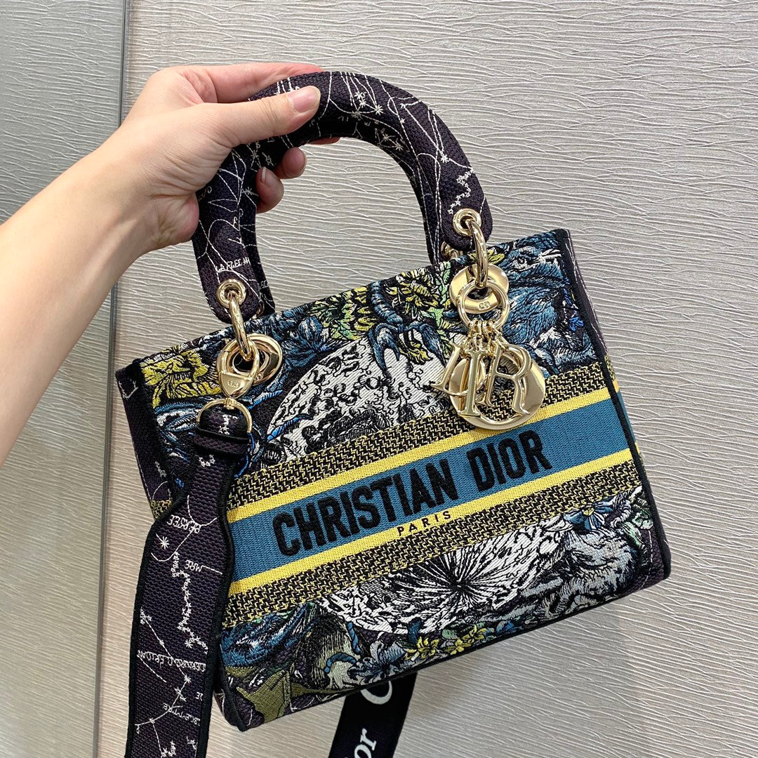 Dior MeDiorum Lady D-Lite Bag Constellation Embroidery, Blue, For Women Women’s Handbags, Crossbody Bags, 24cm CD M0565ORHP_M928