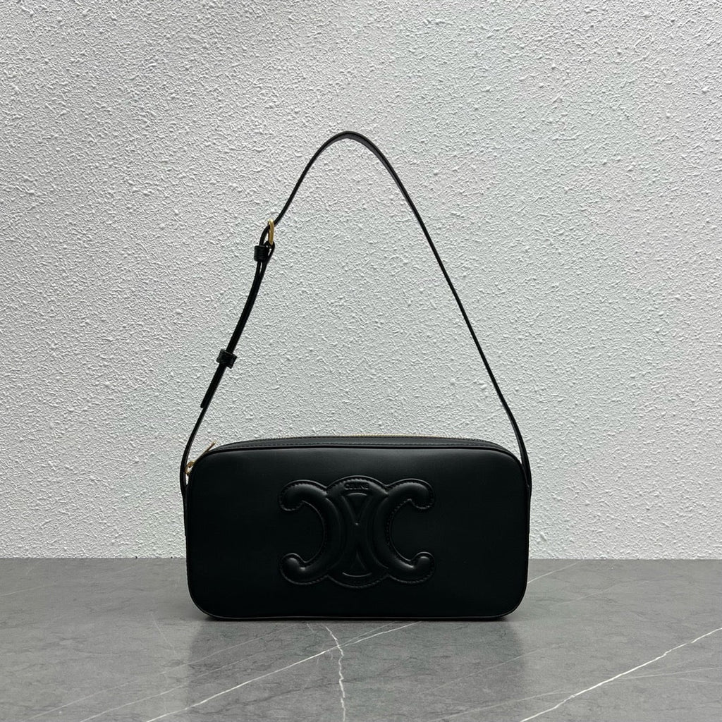 Camera Shoulder Bag Cuir Triomphe Black For Women 10in/26cm