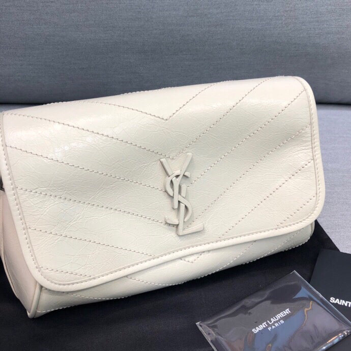 Niki MeGLAMIum Crinkled Shoulder Bag White For Women 11in/28cm YSL