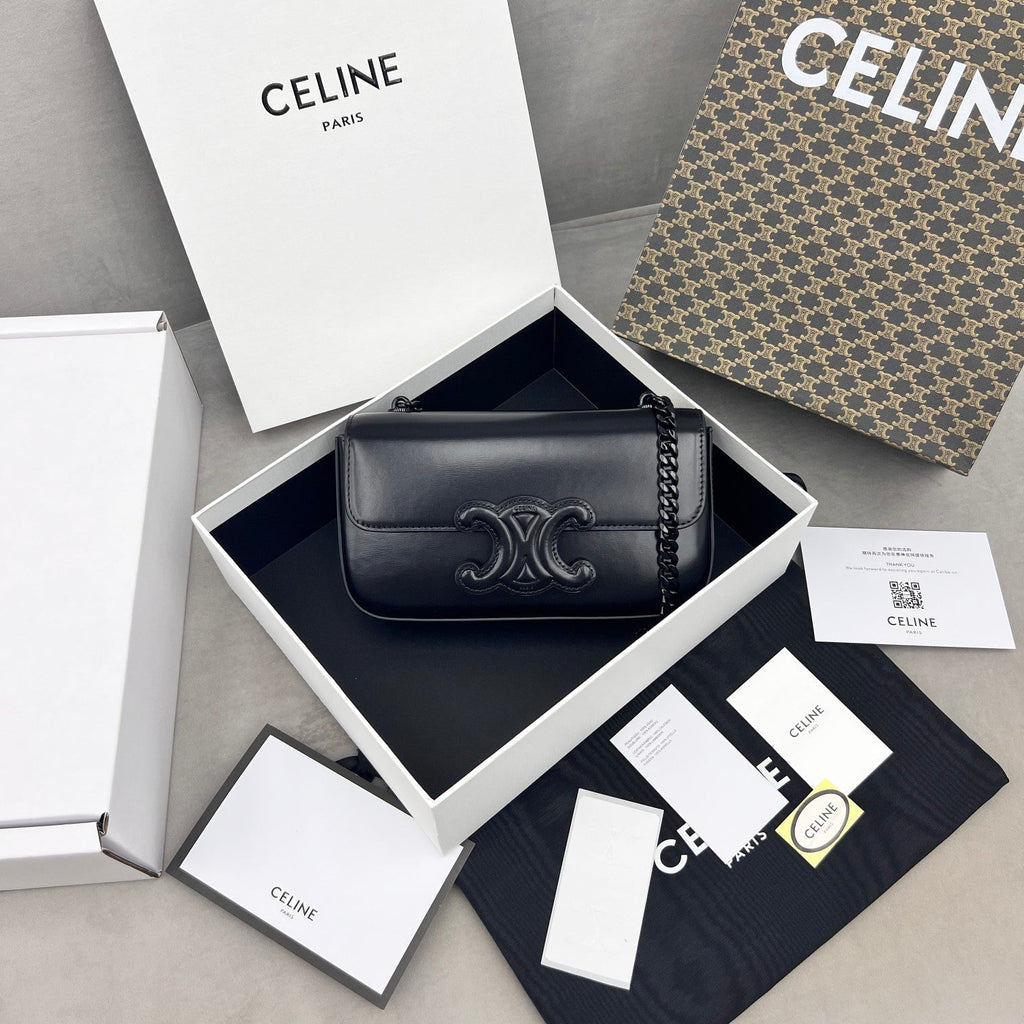Celine Chain Shoulder Bag Triomphe Black For Women 8in/20.5cm 197993EQJ.38NN