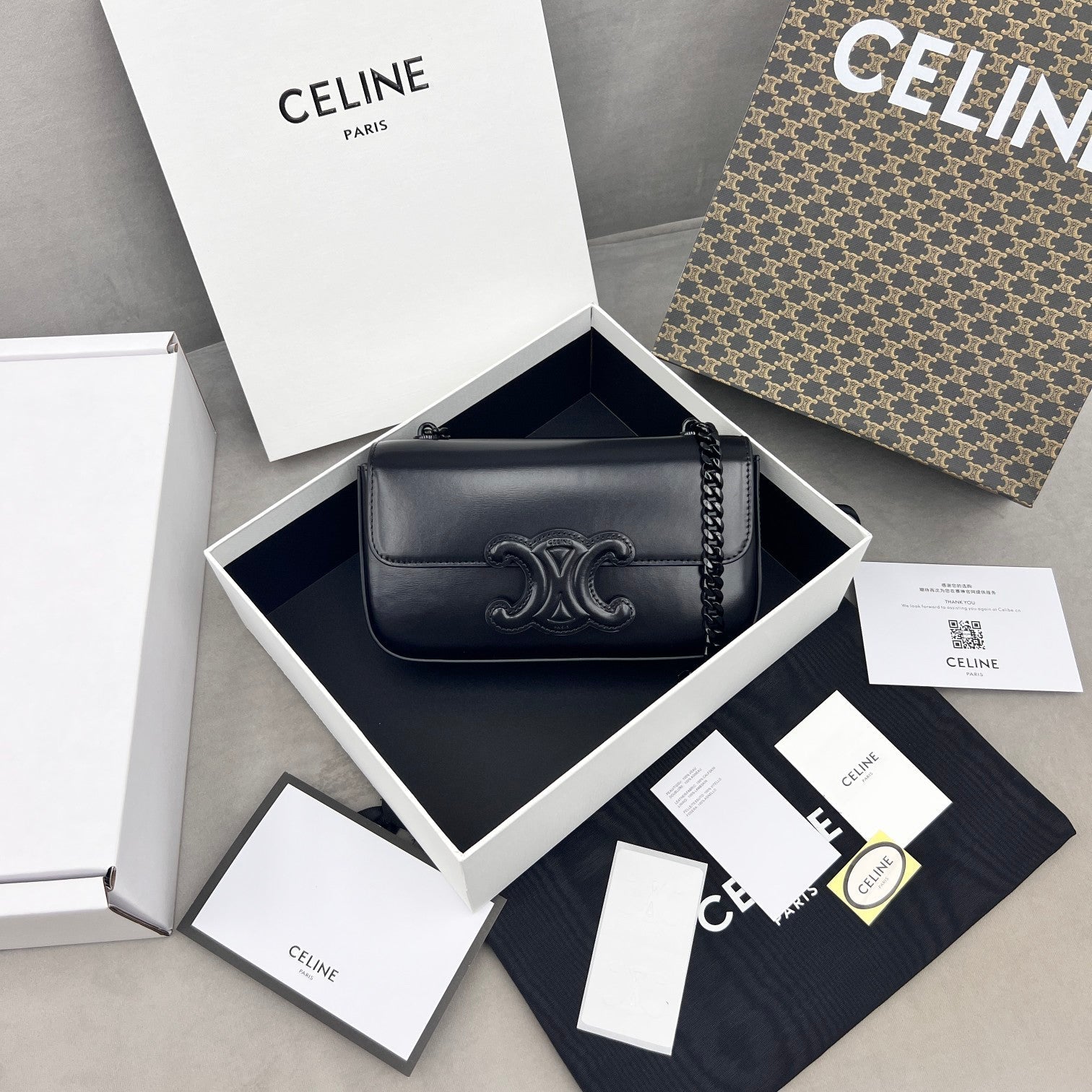 Celine Chain Shoulder Bag Triomphe Black For Women 8in/20.5cm 197993EQJ.38NN