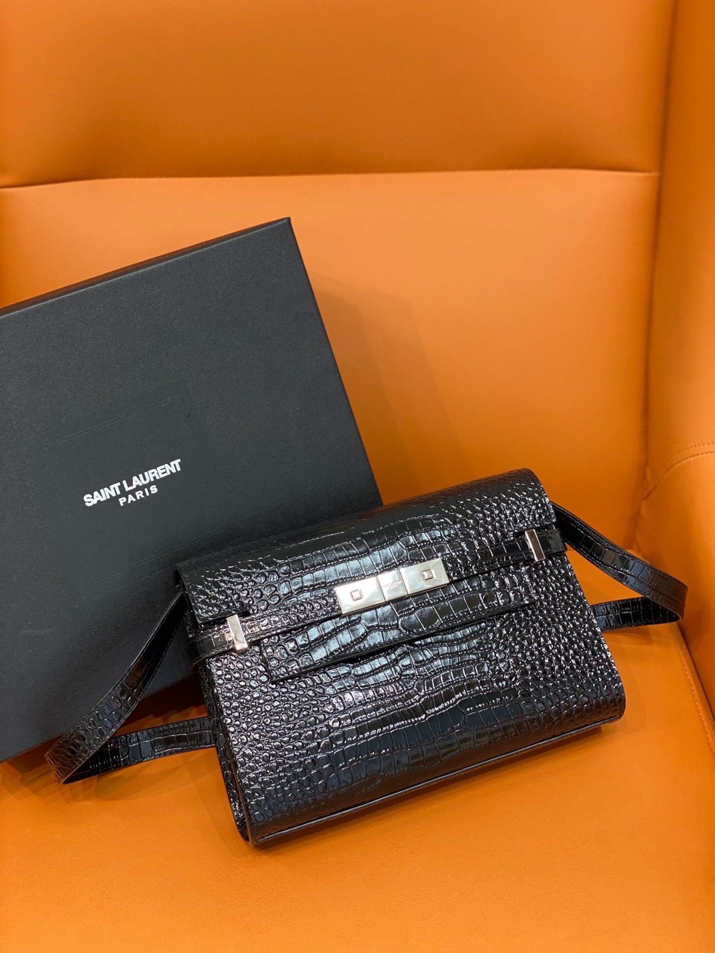 Manhattan Small Shoulder Bag Black For Women 9.4in/24cm YSL