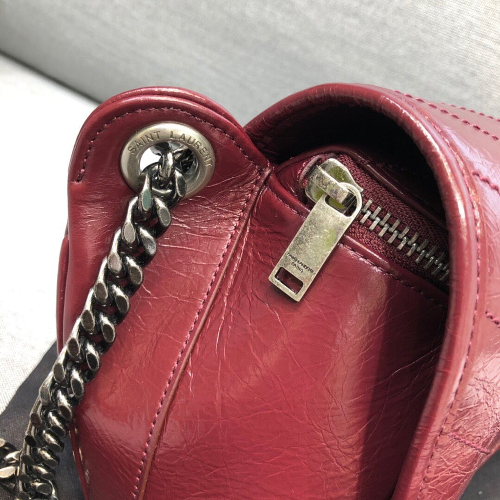 Niki MeGLAMIum Crinkled Shoulder Bag Burgundy For Women 11in/28cm YSL