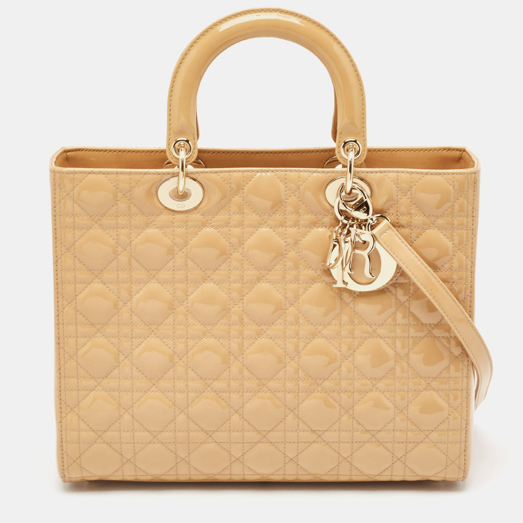 Dior Beige Cannage  Leather Large Lady Dior Tote
