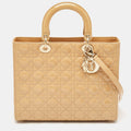 Dior Beige Cannage  Leather Large Lady Dior Tote