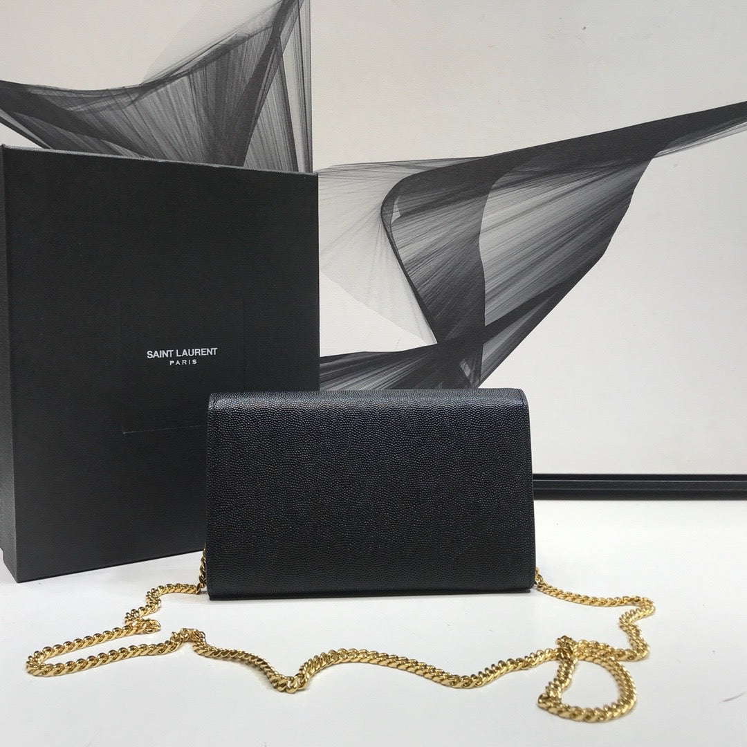 YSSL Uptown Chain Wallet Black For Women 7in/19cm YSL 6077881GF0J1000