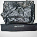 Ysl Crinkled Calfskin Matelasse Monogram Baby Niki Chain Satchel, Black Leather, MeDiorum