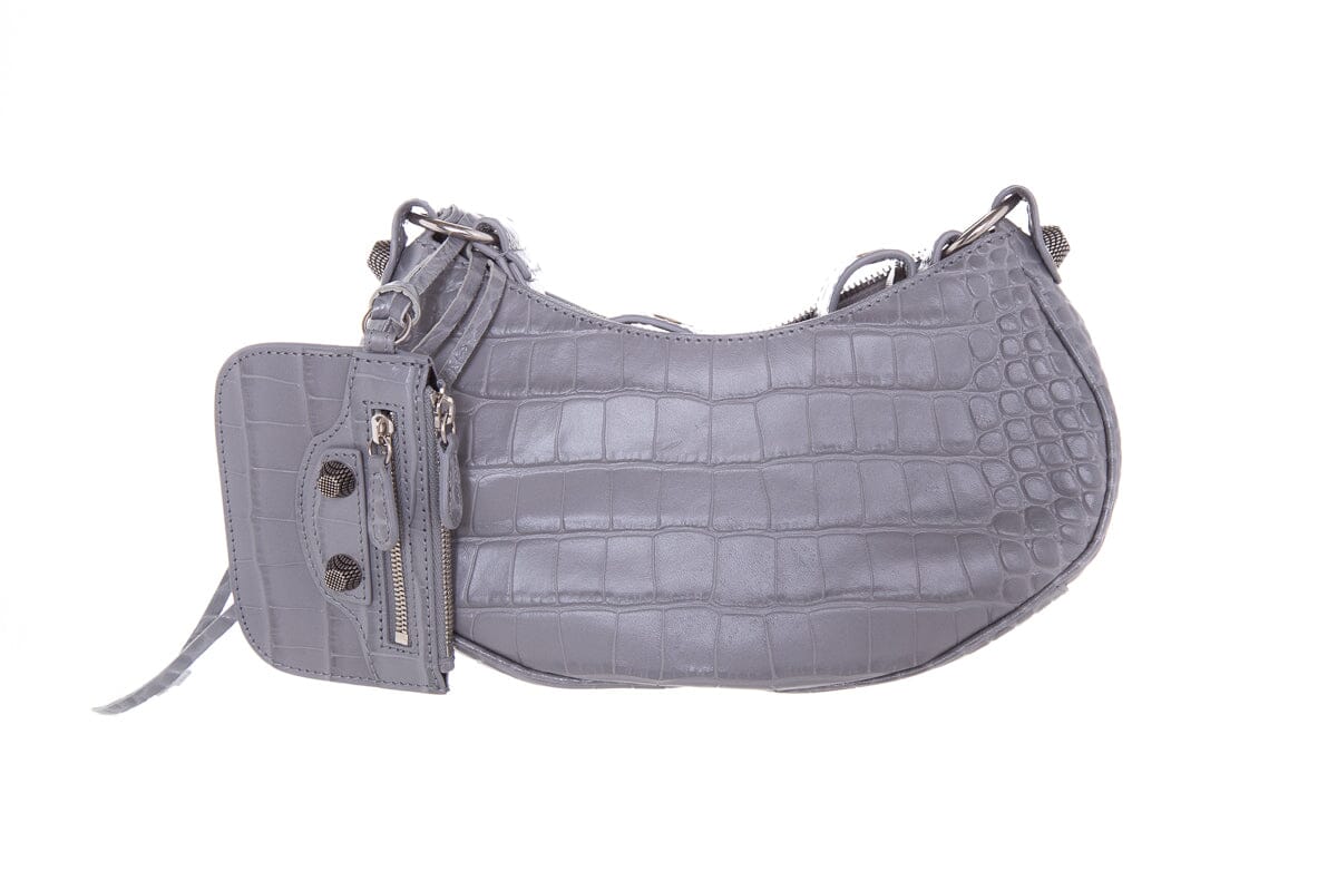 Balenciaga Grey Cagole Croc Embossed Shoulder Bag