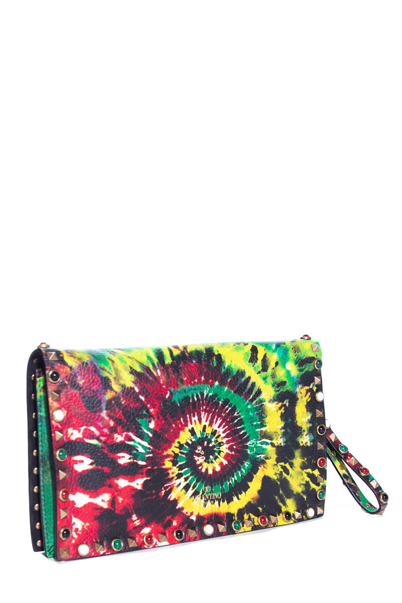 Valentino PeBurberryled Calfskin Tie-Dye Rockstud Rolling Wristlet Clutch