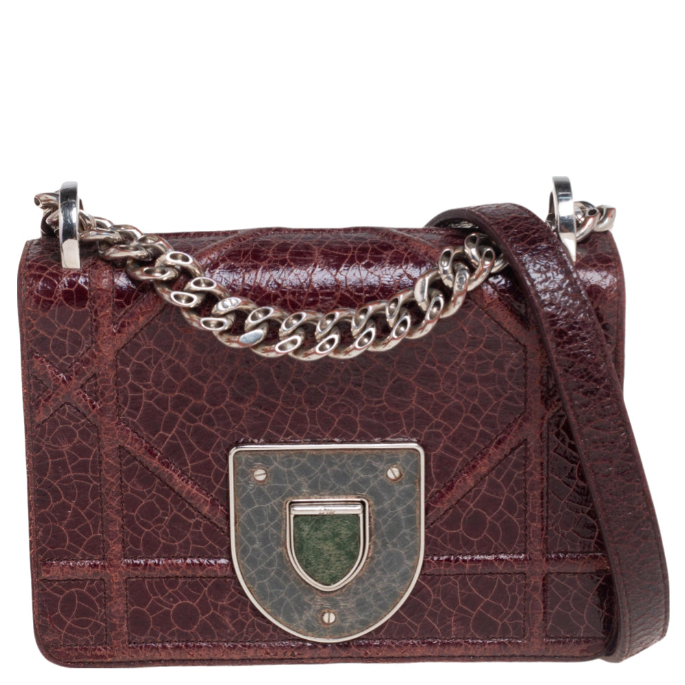 Burgundy Ceramic Effect Leather Diorama Club Shoulder Bag