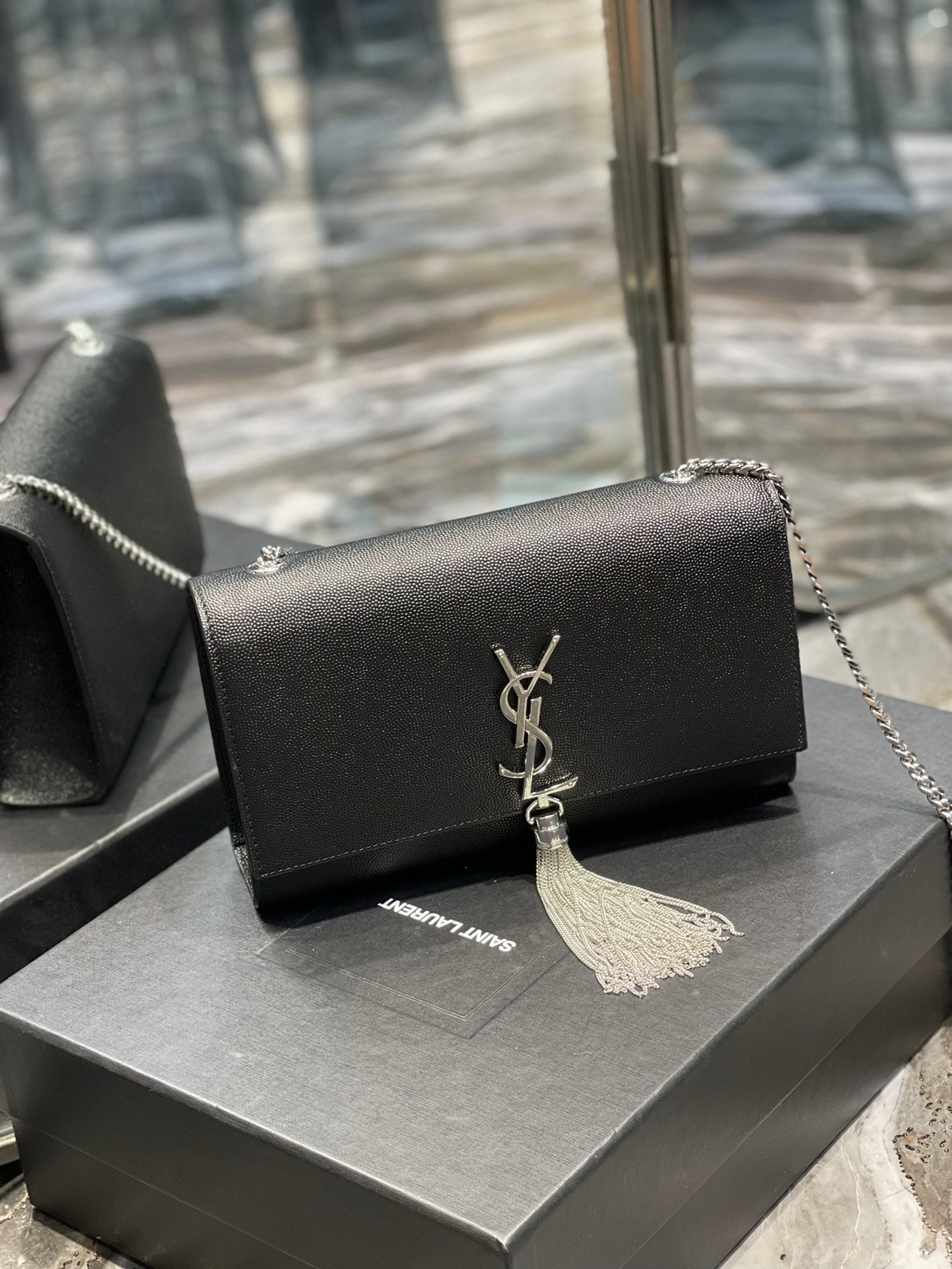Top Quality Kata MeTop Qualityum Chain Bag Black With Tassel For Women 9.4in/24cm YSL 354119BOW0N1000