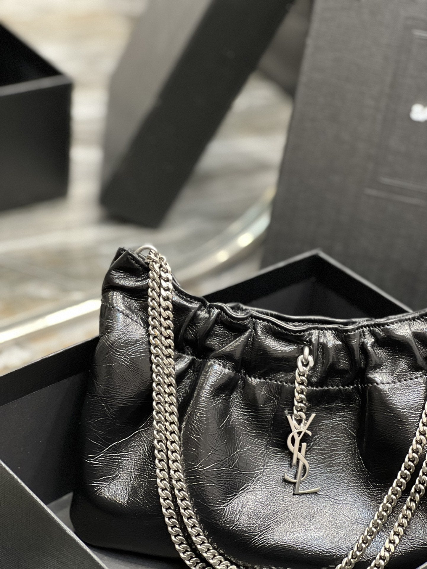 Top Quality Hobo Mini Bag Black With Silver Hardware For Women 9.4in/24cm YSl