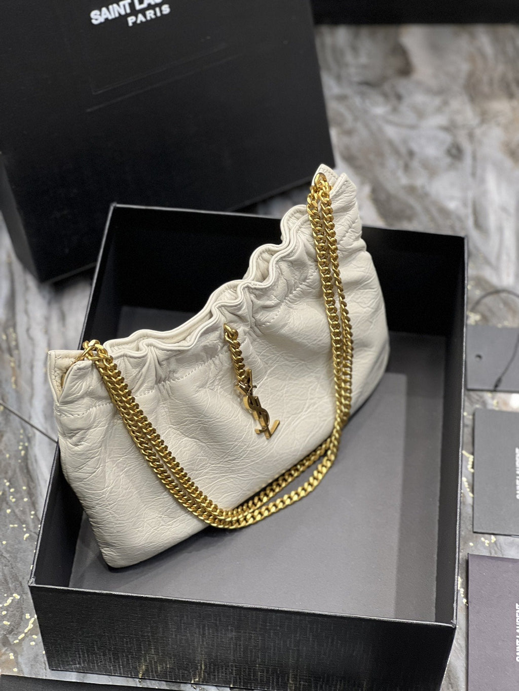 Top Quality Hobo Mini Bag White With Bronze Toned Hardware For Women 9.4in/24cm YSl