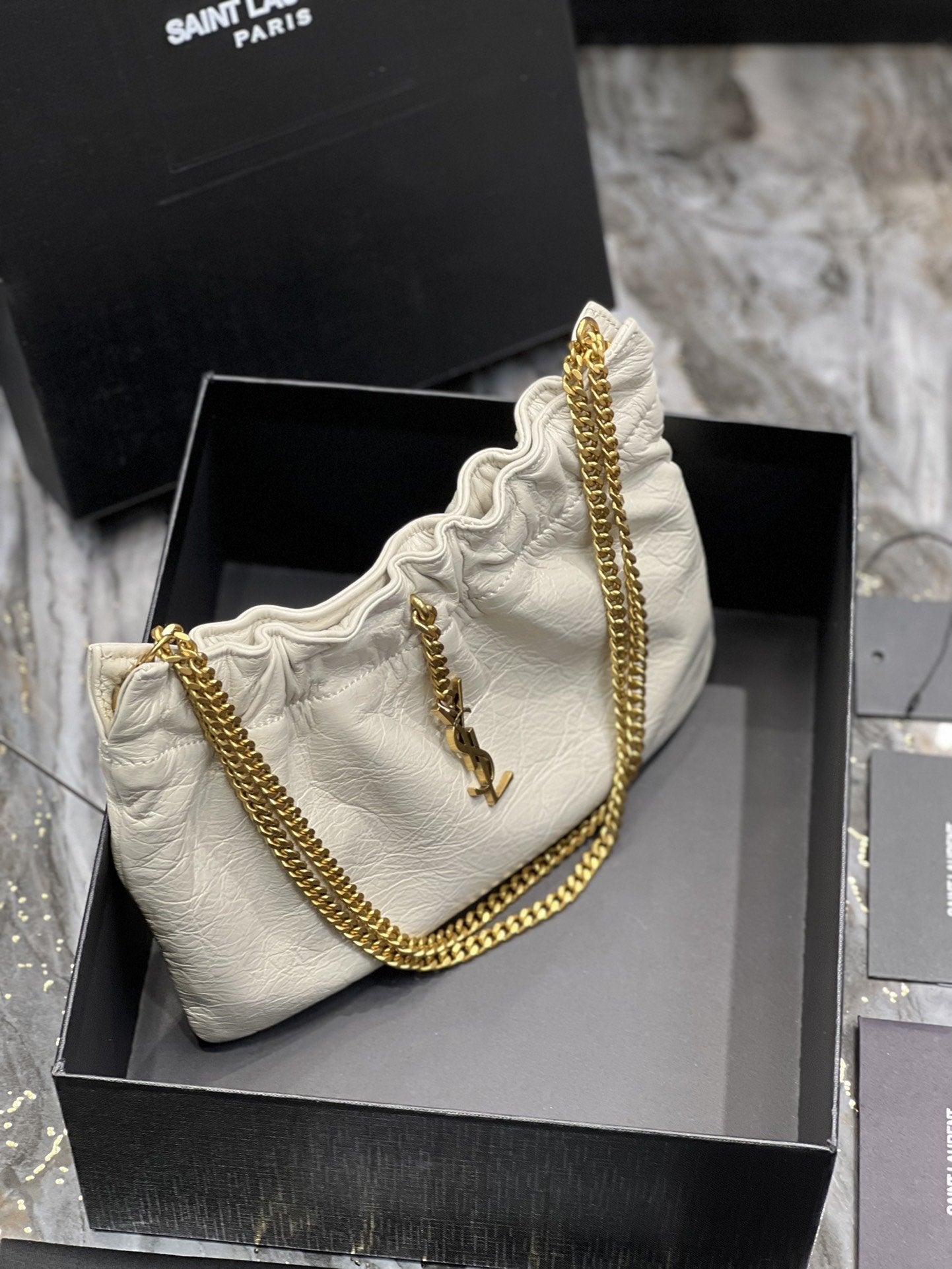 Top Quality Hobo Mini Bag White With Bronze Toned Hardware For Women 9.4in/24cm YSl