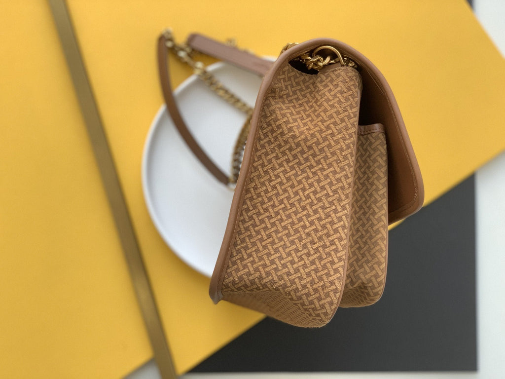 YSSL Niki Medium Chain Bag Brown In  Crinkled With Gold Toned Hardware For Women 11in/28cm YSL