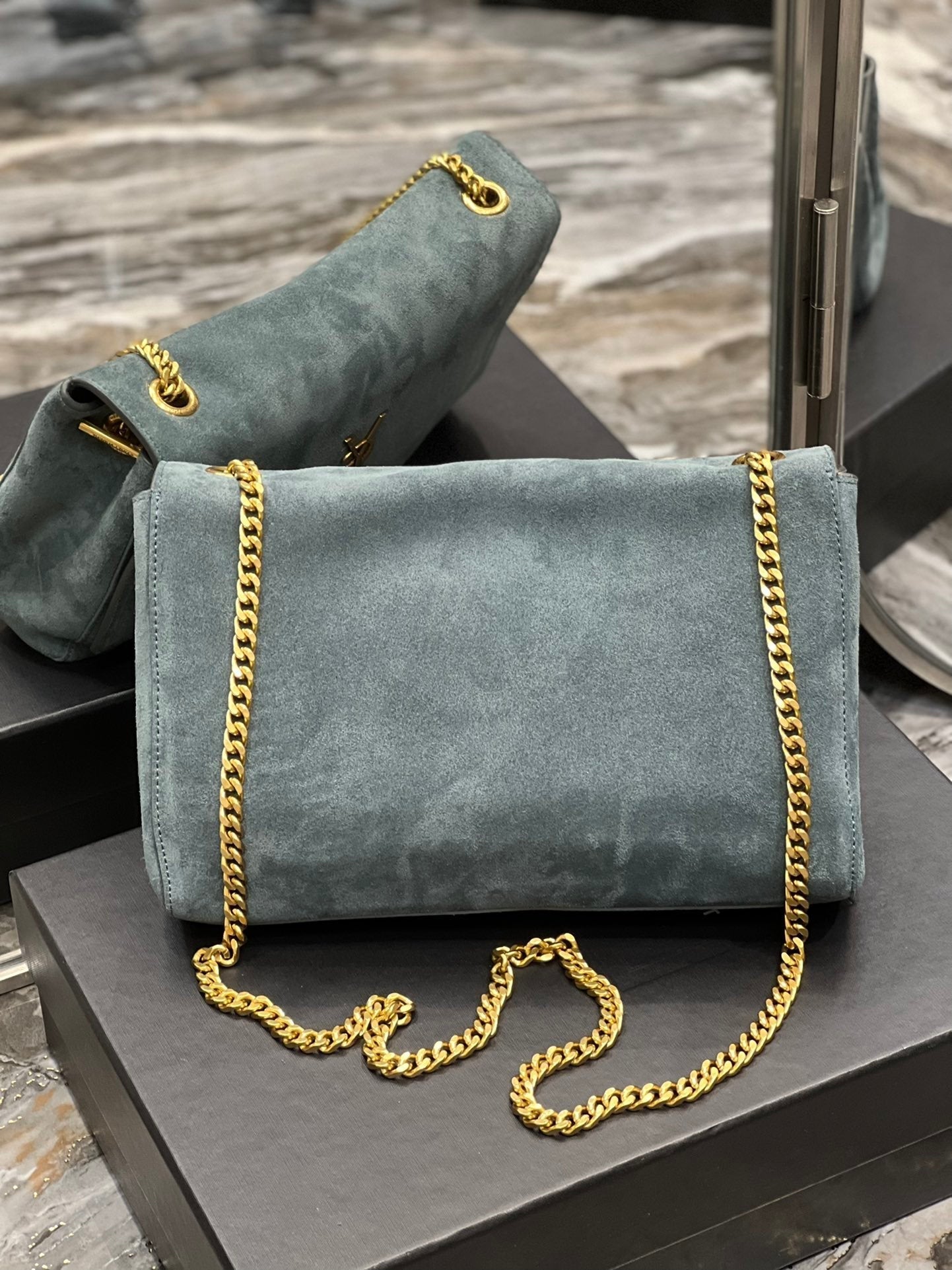 YSSL Kate Medium Reversible Chain Bag In Suede With Gold Hardware For Women 11in/29cm YSL