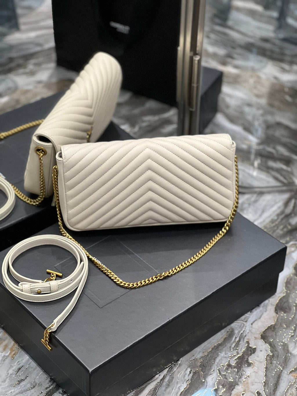 YSSL Kata 99 Chain Bag White With Gold Hardware For Women 10in/26cm YSL