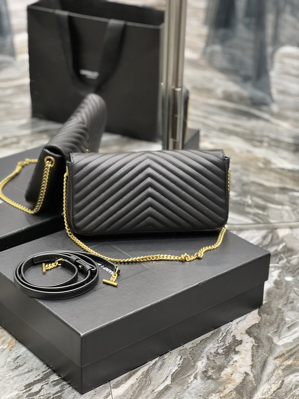 YSSL Kata 99 Chain Bag Black With Gold Hardware For Women 10in/26cm YSL