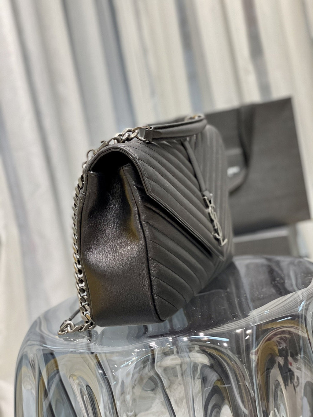 YSSL College Large Chain Bag Black With Silver TonedHardware For Women 12in/32cm YSL 600278BRM041000